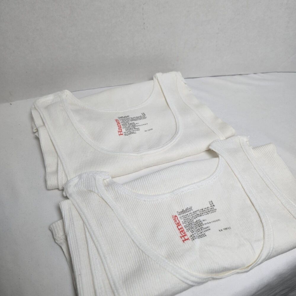 Vintage Hanes Comfort Soft Ribbed Tank Top LG Beater 90s/Y2K Tagless 15763 Pair